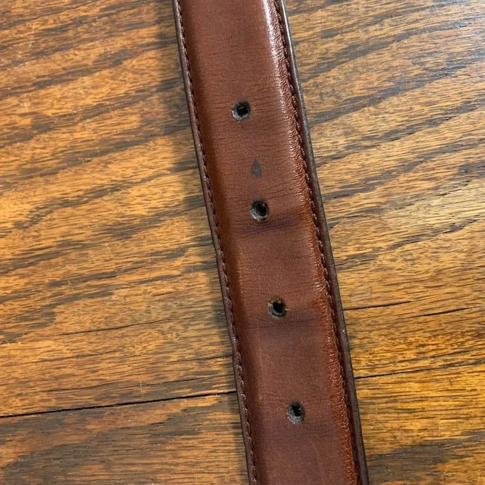 Fossil Mens Brown Leather Braided Woven Belt Brass Buckle Size 36